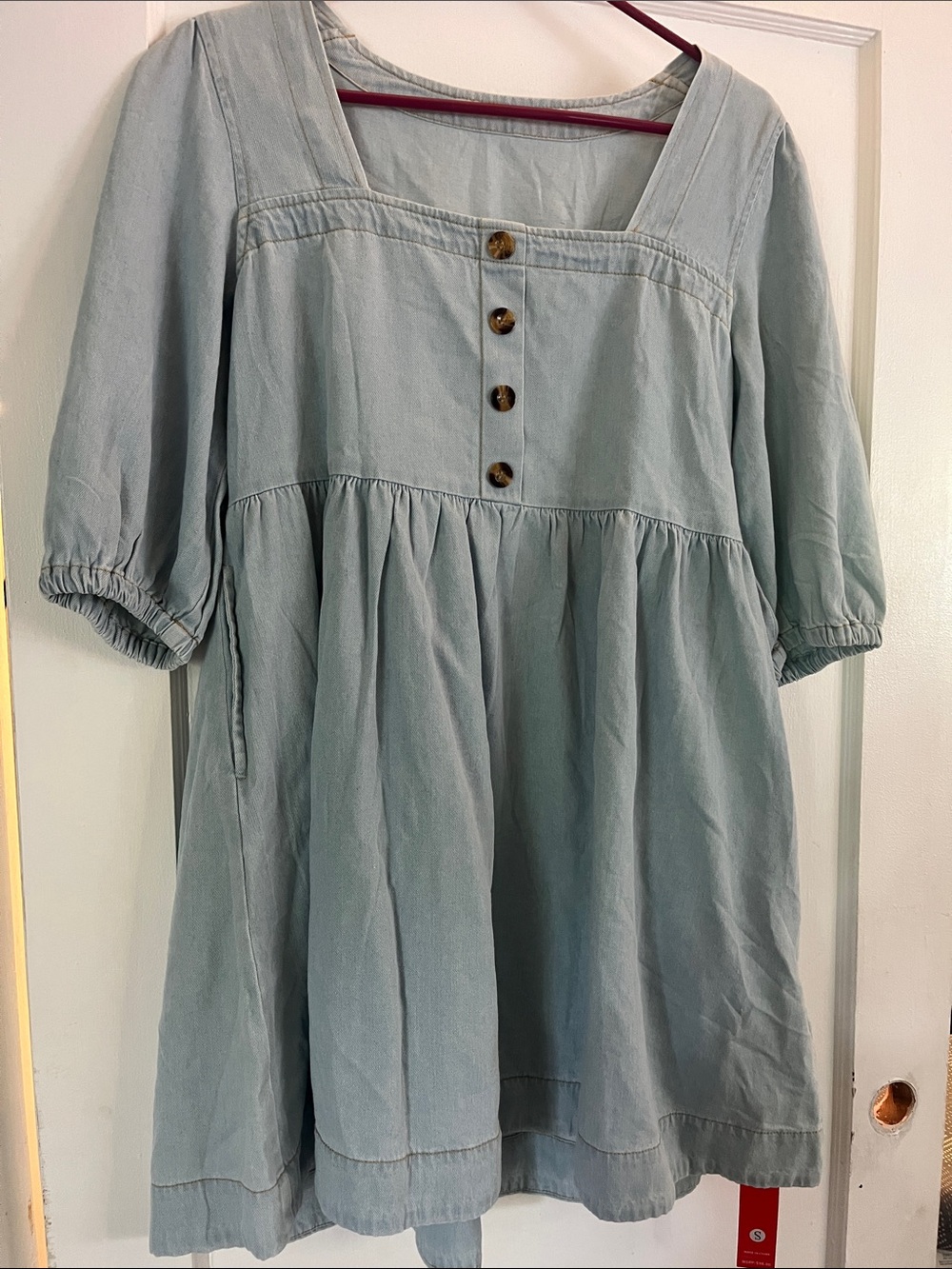 Light Sage Button-Front Smock Dress